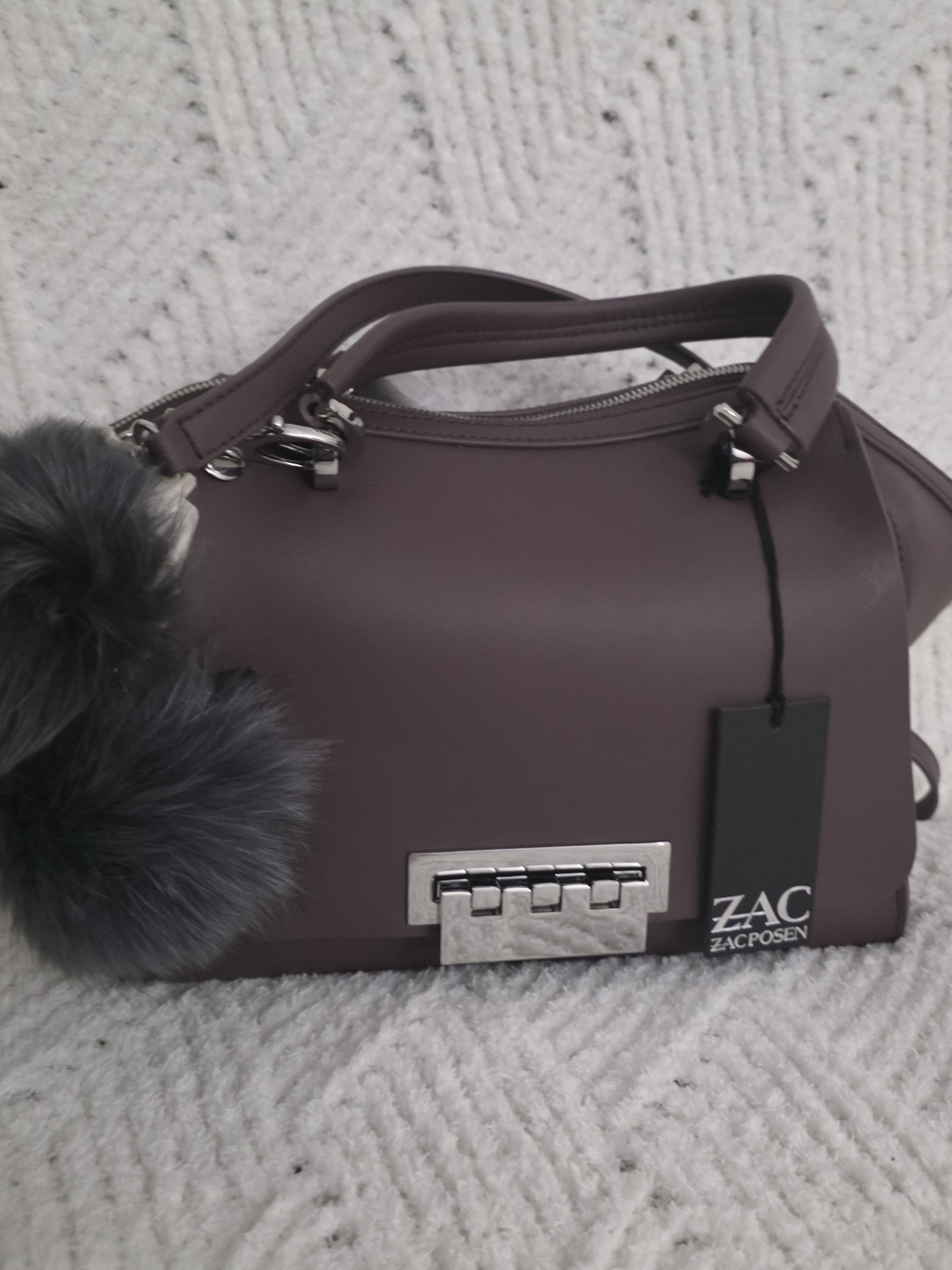 ZAC Zac Posen Plum-Deep Purple Leather Satchel with Silver Hardware - Picture 6 of 9
